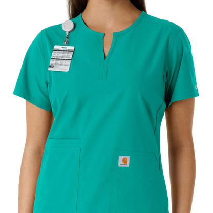 Women's Force Essentials Notch Neck Tunic Knit Panel Scrub Top