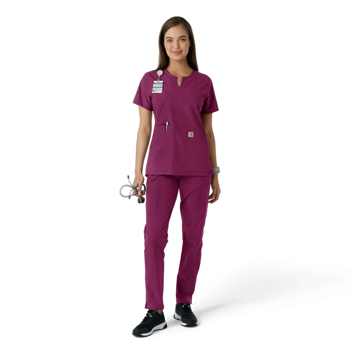 Women's Force Essentials Notch Neck Tunic Knit Panel Scrub Top