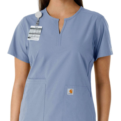 Women's Force Essentials Notch Neck Tunic Knit Panel Scrub Top