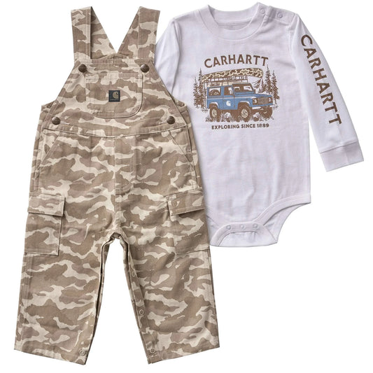 Boys' 2-Piece Long Sleeve Bodysuit & Printed Canvas Overall Set (Baby)
